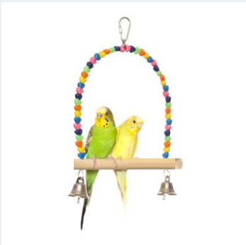Picture of Parrot Swing Bird Cage Stand Cockatiel Wooden Swings Bell Toy for Budgie/Lovebird/Small Bird