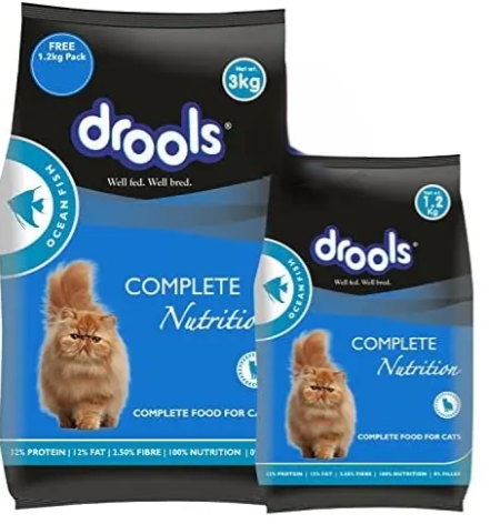Picture of Drools Adult Complete Nutrition (1+ Year) Dry Cat Food Ocean Fish 3kg + 1.2kg Free Outside